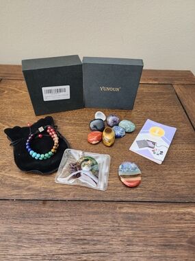 Multicolor Chakra Bead Bracelet and Stone Set - Multicolor NEW